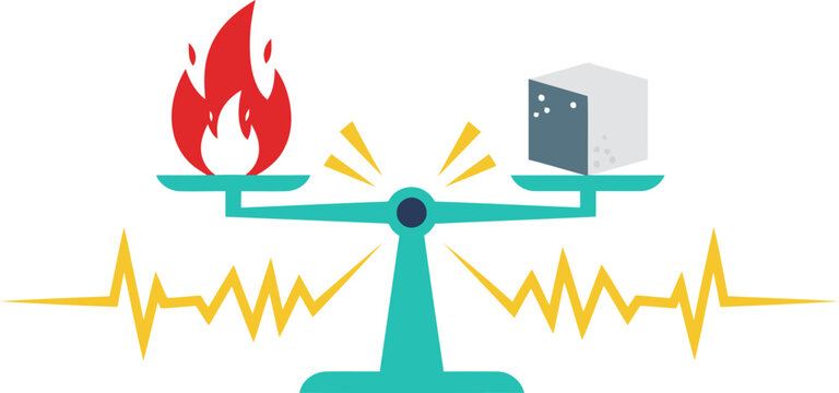 A balanced scale depicts metabolic flexibility ? fire (passion) versus stability (cube). An ECG line highlights the dynamic process. Modern, vibrant concept art.
