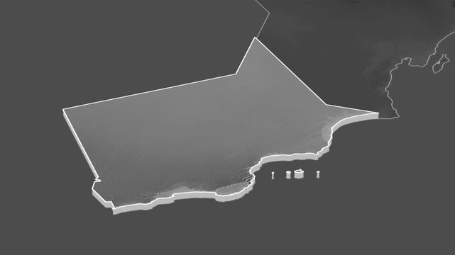 Dhofar region, Oman - topographic administrative division map with extruded borders. Shaded relief elevation map.