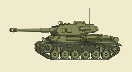 Obraz premium Military Tank Vector Illustration on Beige Background.