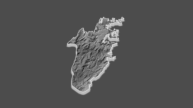 Musandam region, Oman - topographic administrative division map with extruded borders. Shaded relief elevation map.