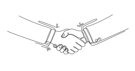 Fototapeta premium Continuous line drawing of professional handshake in business context. None editable stroke