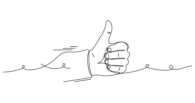 Continuous line drawing of a thumbs-up gesture with a flowing arm. None editable stroke