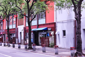 並木通りのおしゃれでカラフルな店