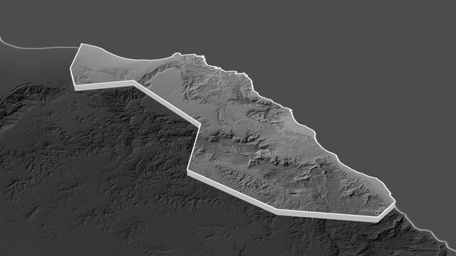 Muscat region, Oman - topographic administrative division map with extruded borders. Shaded relief elevation map.