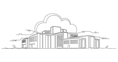 Obraz premium Modern campus complex in continuous line with cloud. No editable stroke