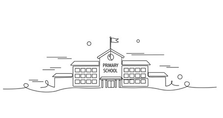 Obraz premium Primary school building facade with flag and entrance. No editable stroke