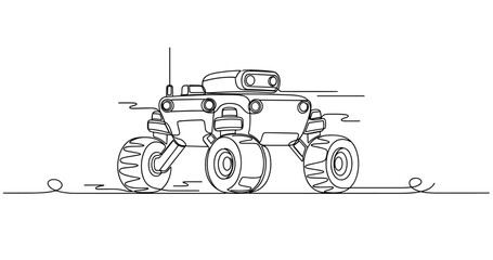 All terrain rover robot traversing flat line surface. No editable stroke