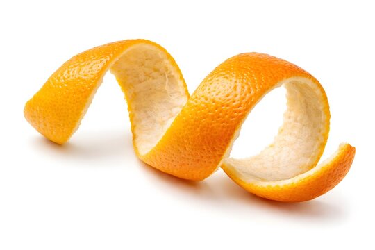 Fresh orange peel twist isolated on clean white background