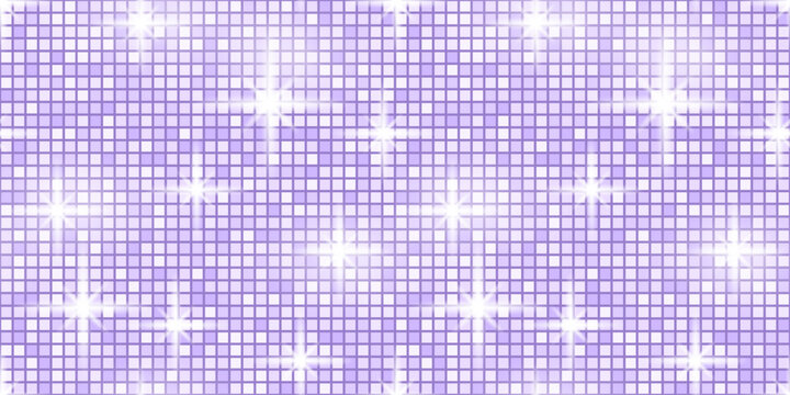 Disco pink glitter and background violet sequin with texture backdrop purple. Glam dance tile and pattern ball party with rose seamless mosaic. Retro disco floor and neon background pool