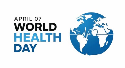 Fototapeta premium World Health Day April 07 Banner with Globe and Heartbeat Line – Global Healthcare Awareness Concept