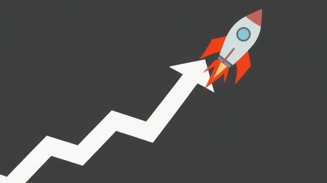 Rocket Launching Upward with Arrow Graph Trending Upwards.