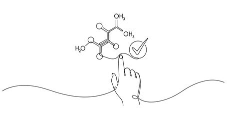 Naklejka premium Continuous line drawing of hand interaction with molecular structure. no editable stroke