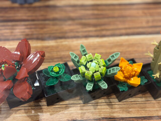 Naklejka premium Miniature lego succulents in pots