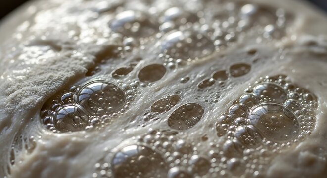 close-up of dough with bubbles, fermentation process