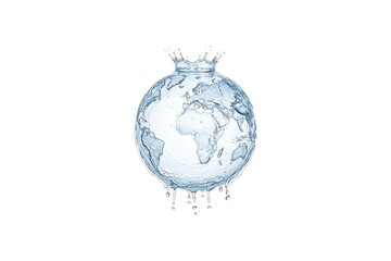 Earth globe made of splashing liquid water with crown splash and droplets isolated on white