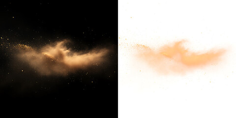 Naklejka premium Golden Dust Explosion Particle Cloud Isolated PNG for Luxury Design Overlay