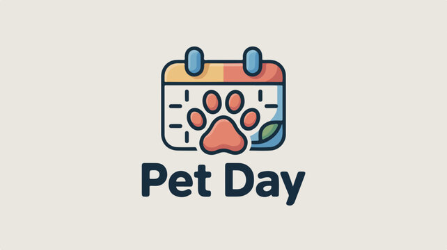Modern vector pet day logo design with calendar and paw print in minimalist style for pet care and animal lovers on white background