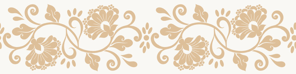 Vintage Ornamental Floral Border in Beige Golden Classic Decorative Design © Katya Suresh