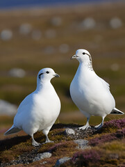 Fototapeta premium Ptarmigan male and female lagopus muta islandorum on Iceland