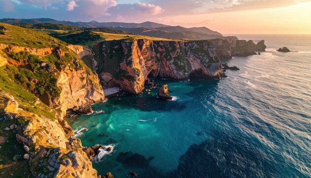 coastal cliffs rugged seaside landscape serene ocean bay.