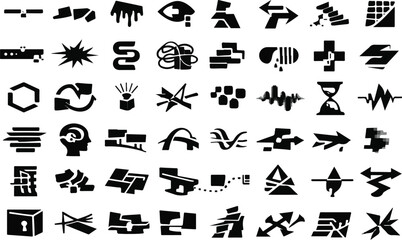 Obraz premium Black Minimalist Abstract Vector Shapes, Modern Y2K Aesthetic Icons Collection for Graphic Design.