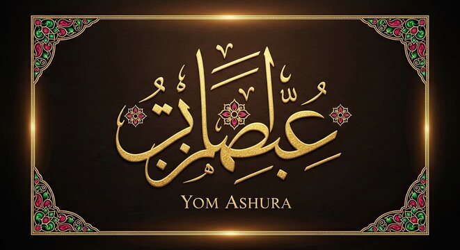A stylized digital illustration features the Arabic calligraphy of 'Ya Omar' in golden lettering against a dark brown background.
