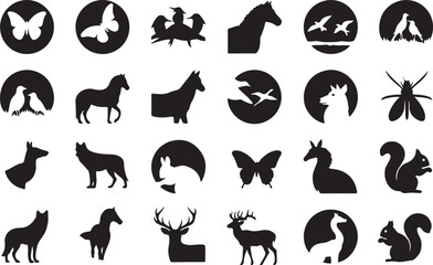 Fototapeta premium Set of 25 black animal silhouette icons vector