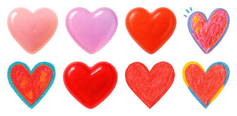 PNG Colorful heart illustrations collection on transparent background