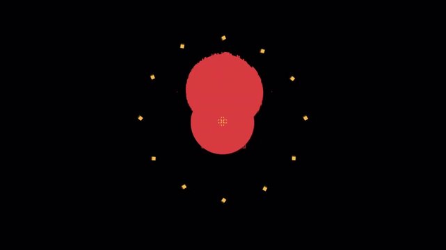 Abstract Red Shape Pulsating with Golden Rings on Black Background.
