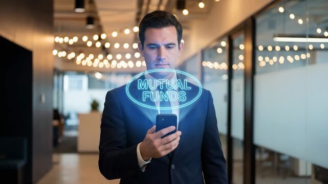 Businessman Using Smartphone with mutual funds investment concept, Long Term Mutual Fund Investment Strategy and Wealth Management