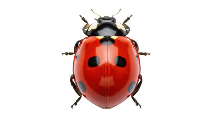 Isolated seven spot ladybug with red shell and black spots on a solid background © Isabel