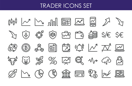 Trader line icons set