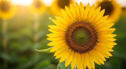 Obraz premium Bright yellow sunflower in a field of sunflowers