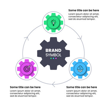 Infographic template. 3 connected gears with icons