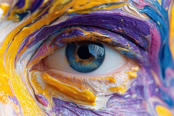 渦巻くカラフルな液体で作られた超リアルな女性の顔