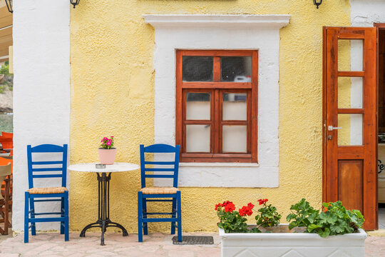 Colourful cafe, Assos, Kefalonia, Ionian Islands, Greek Islands, Greece