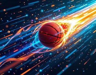 Obraz premium Futuristic Basketball Flying Through Cosmic Space