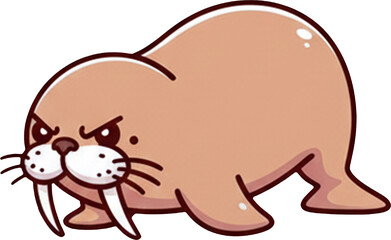 Obraz premium Adorable cute walrus smiles sweetly with big tusks and soft whiskers.