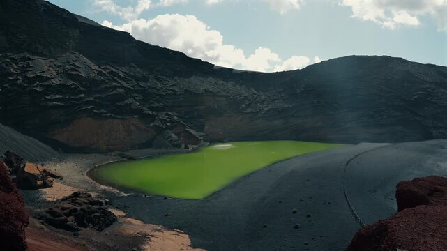 4k Slow Motion Shot of Charco De Los Clicos Green Lagoon In Canary Islands