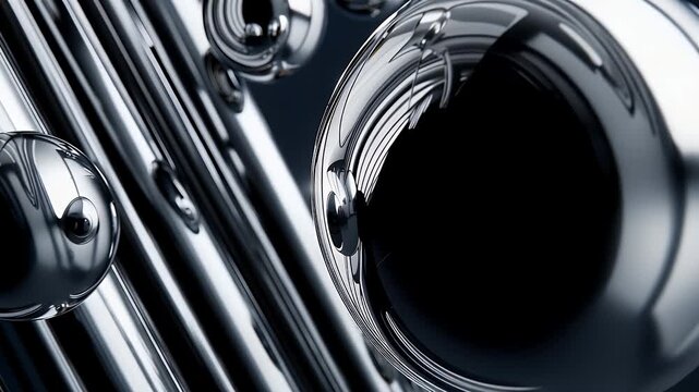Futuristic chrome spheres with flowing metallic lines