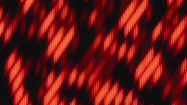 Seamless loop of futuristic 3D animation. Red-orange diagonal lines moving on black background with vertical fragmentation. Smooth disappearing and appearing motion for digital backgrounds.