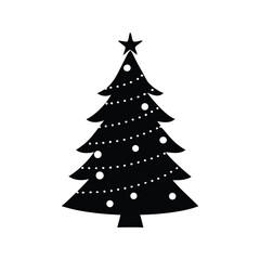Obraz premium Decorated christmas tree star on top and lights silhouette vector illustration, christmas tree silhouette vector illustration