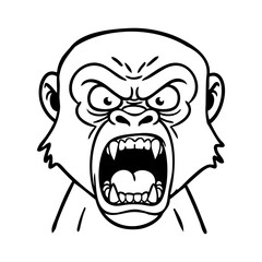Dibujo sencillo con líneas de la cabeza de un simio enojado con la boca abierta enseñando los dientes  © teracreonte