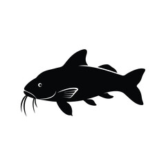 Black and white catfish whiskers and tail fin silhouette vector illustration, corydoras catfish silhouette vector illustration © MdShahriar