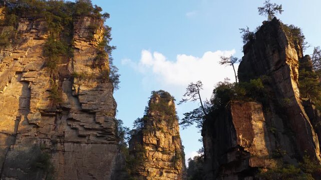 Closeup Of Quartz-sandstone Pillars In Zhangjiajie National Forest Park In Hunan Province, China. - aerial shot