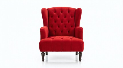 Regal Red Velvet Wingback Chair  A Touch of Elegance with Isolated.
