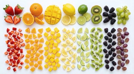 Rainbow Fruit Array Vibrant with Fresh, and and Organized.