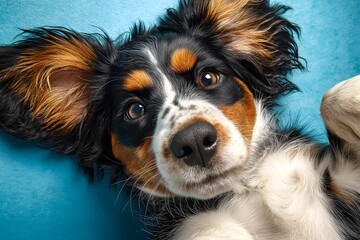 Fototapeta premium Doggie radiates joy and playfulness ideal for lively pet product promotions.