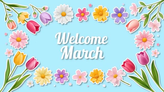 Dynamic spring floral frame blooming with colorful flowers, perfect for welcoming new beginnings and seasonal events with a fresh, vibrant aesthetic