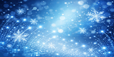 An abstract blue Christmas background features a magic winter design with glowing snowflakes and bokeh stars for a festive holiday celebration © Razu Ahmed Emran 2